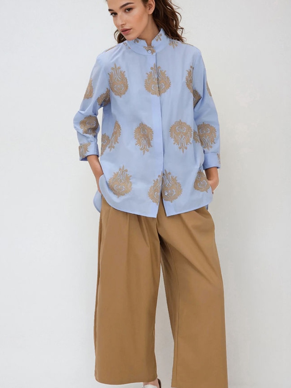 Jarbo Simone Italian Cotton Shirt With Golden Embroidery